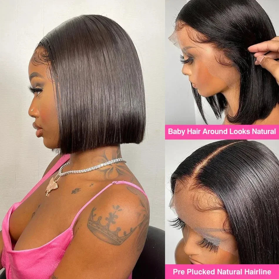 250% Density Bone Straight Short 13x4 Bob Wig Human Hair Vietnamese Hair Lace Frontal Bob Wig Human Hair Preplucked Glueless Wig