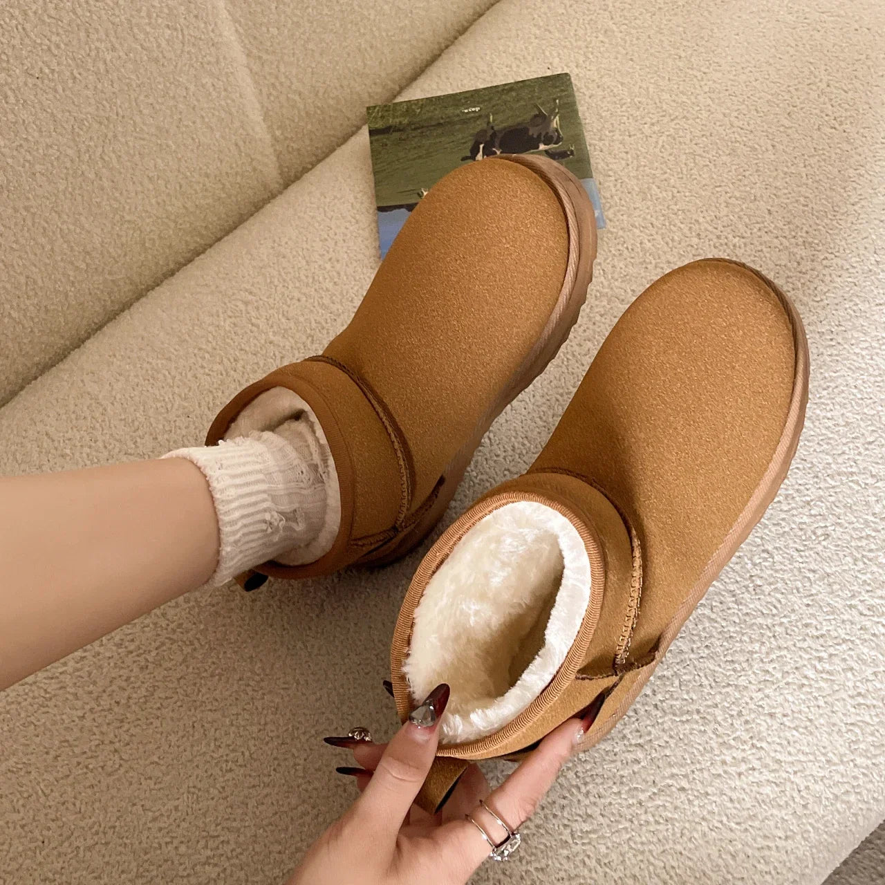 Women Winter Ultra Mini Boots for Warm Ankle Fur Booties Luxury Boots