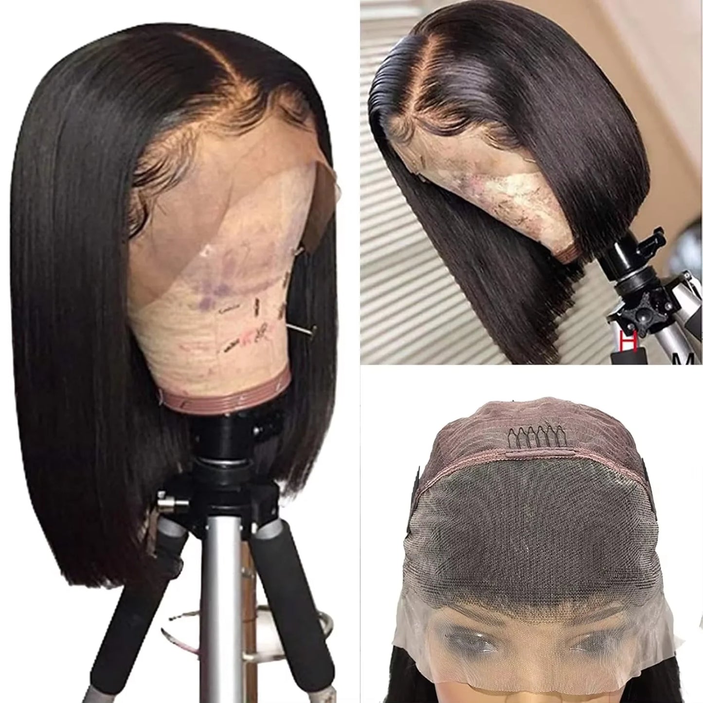 250% Density Bone Straight Short 13x4 Bob Wig Human Hair Vietnamese Hair Lace Frontal Bob Wig Human Hair Preplucked Glueless Wig