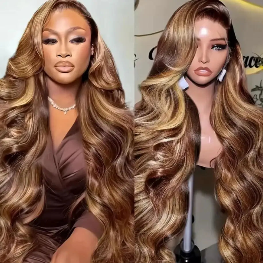 30 Inch Honey Blonde Ombre Lace Front Wig Human Hair 13x4 HD Lace Front Wig 4/27 Highlight Ombre Body Wave Lace Frontal Glueless