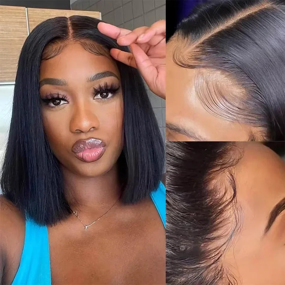 250% Density Bone Straight Short 13x4 Bob Wig Human Hair Vietnamese Hair Lace Frontal Bob Wig Human Hair Preplucked Glueless Wig