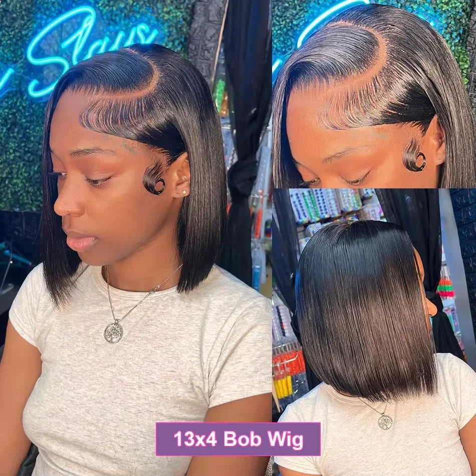 250% Density Bone Straight Short 13x4 Bob Wig Human Hair Vietnamese Hair Lace Frontal Bob Wig Human Hair Preplucked Glueless Wig