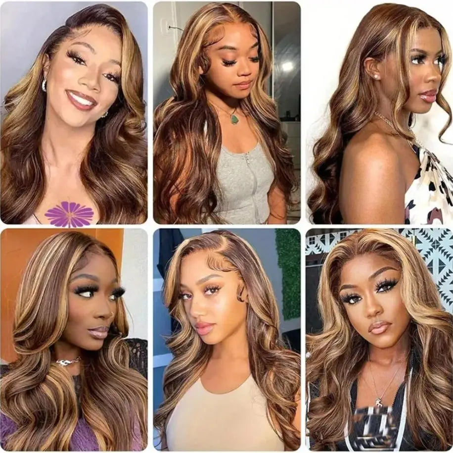30 Inch Honey Blonde Ombre Lace Front Wig Human Hair 13x4 HD Lace Front Wig 4/27 Highlight Ombre Body Wave Lace Frontal Glueless