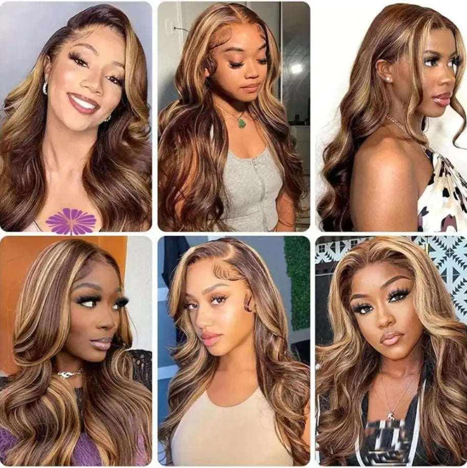 30 Inch Honey Blonde Ombre Lace Front Wig Human Hair 13x4 HD Lace Front Wig 4/27 Highlight Ombre Body Wave Lace Frontal Glueless