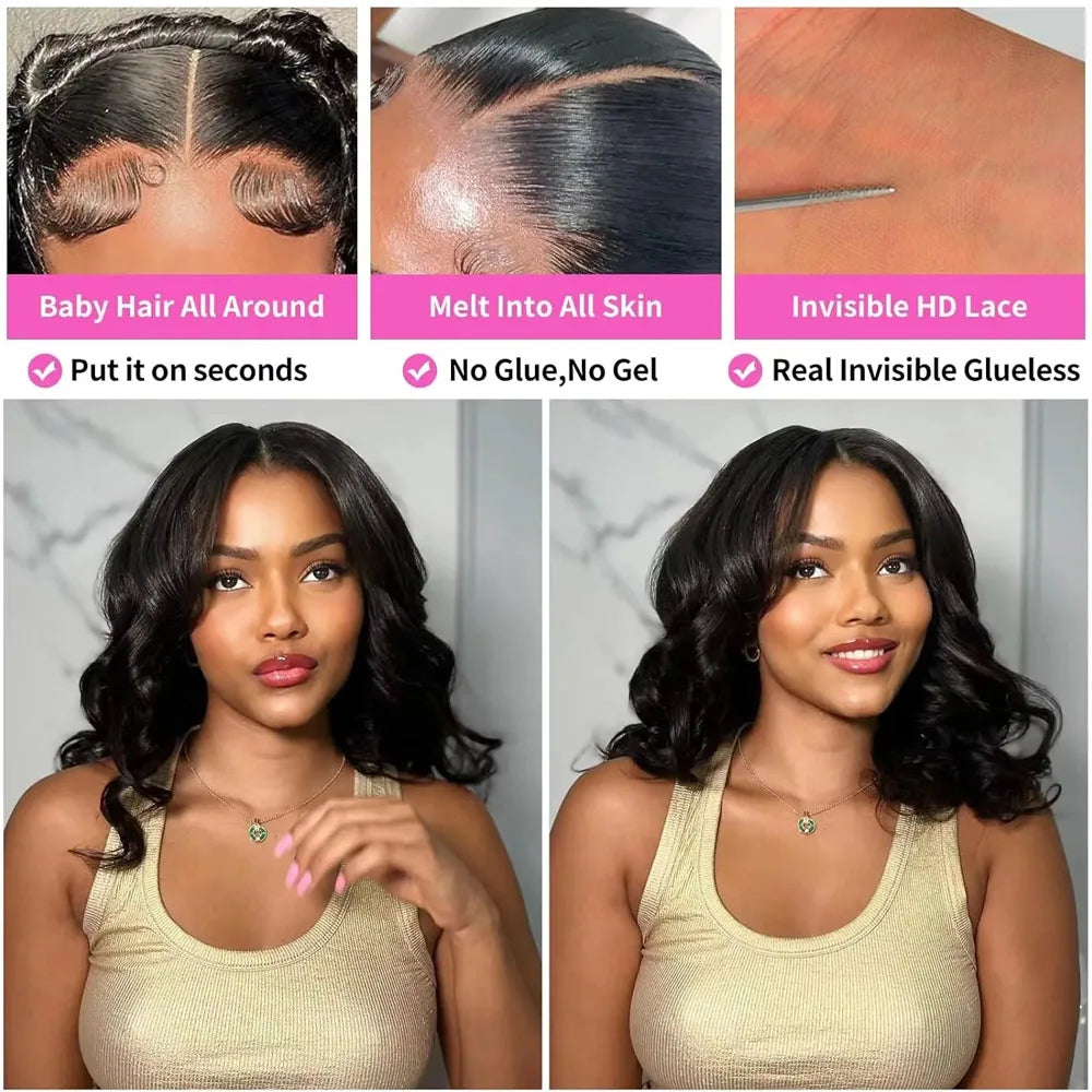 220% Density Body Wave Wear And Go Glueless Human Hair Wigs Bob Wigs For Women Ready To Wear Pre Cut 13x4 Front Wig