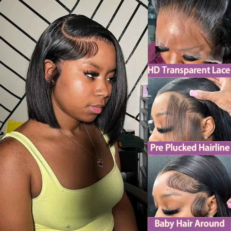 250% Density Bone Straight Short 13x4 Bob Wig Human Hair Vietnamese Hair Lace Frontal Bob Wig Human Hair Preplucked Glueless Wig