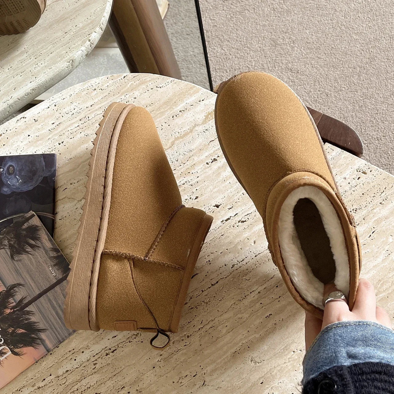 Women Winter Ultra Mini Boots for Warm Ankle Fur Booties Luxury Boots