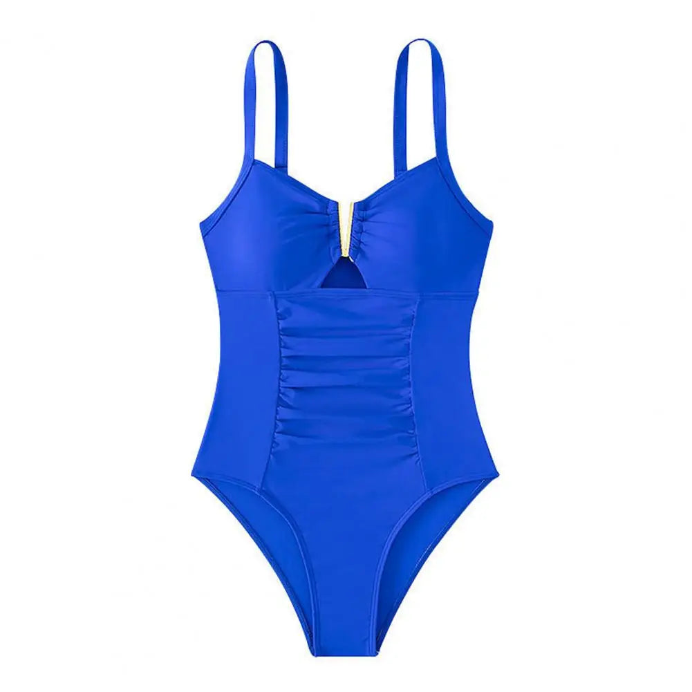 V-neck One-piece Bikini Stylish V-neck One-piece Swimsuit for Women Pleated Monokini Beachwear with Quick-drying Fabric Solid