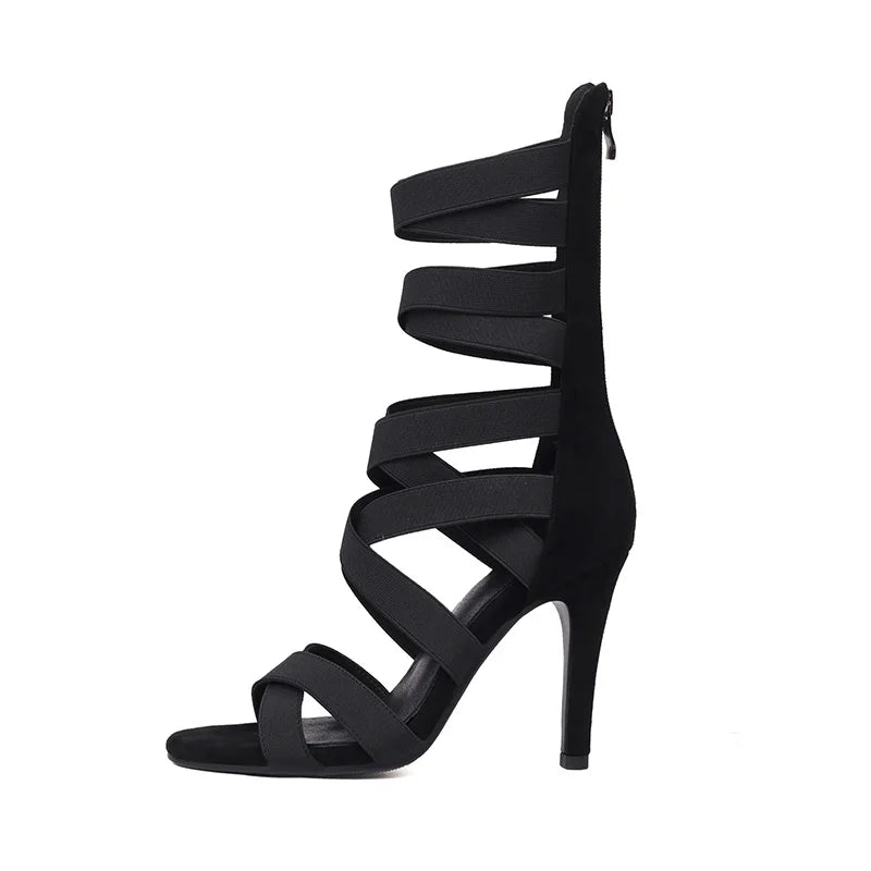 Women Boots Black Suede Sole Dance Shoes Party Mesh Custom Thin Heel Sandals