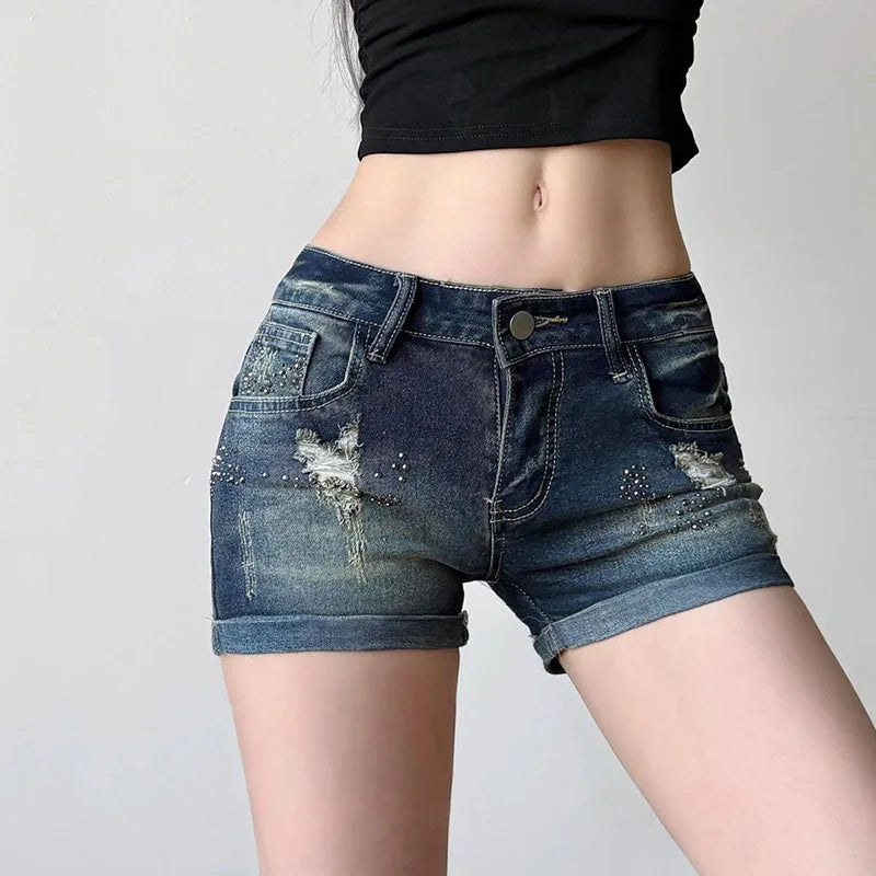 Summer Women Denim Shorts Sexy Low Waist Slim Short Jeans Woman Streetwear Roll Up Hem Shorts