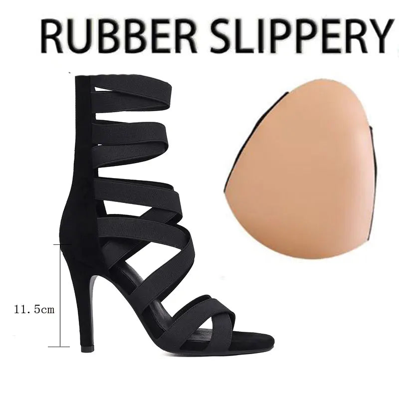 Women Boots Black Suede Sole Dance Shoes Party Mesh Custom Thin Heel Sandals