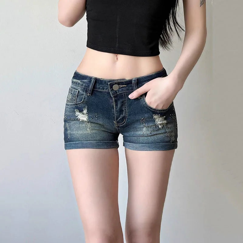 Summer Women Denim Shorts Sexy Low Waist Slim Short Jeans Woman Streetwear Roll Up Hem Shorts