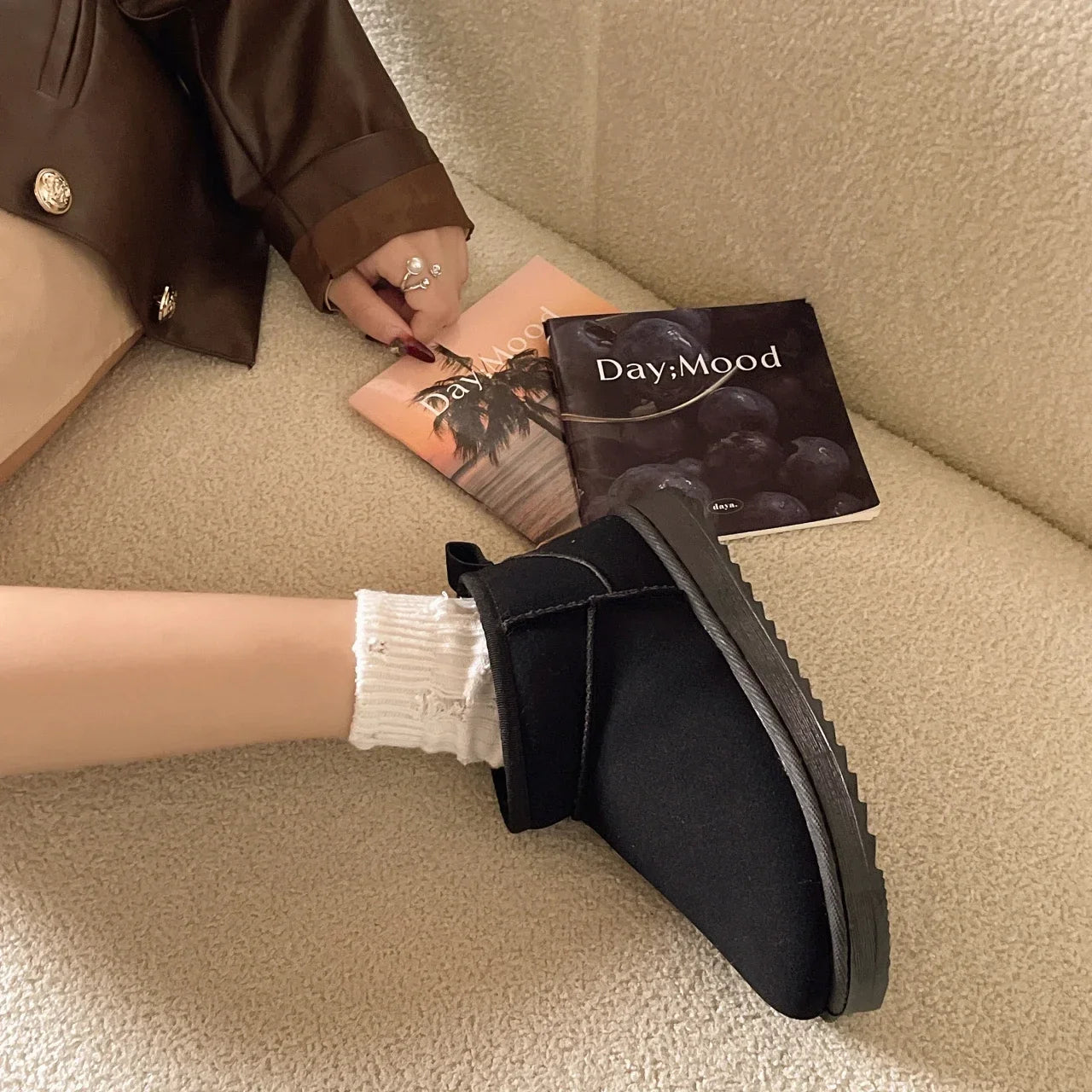 Women Winter Ultra Mini Boots for Warm Ankle Fur Booties Luxury Boots