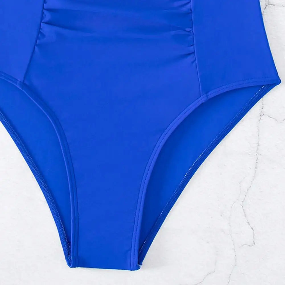 V-neck One-piece Bikini Stylish V-neck One-piece Swimsuit for Women Pleated Monokini Beachwear with Quick-drying Fabric Solid