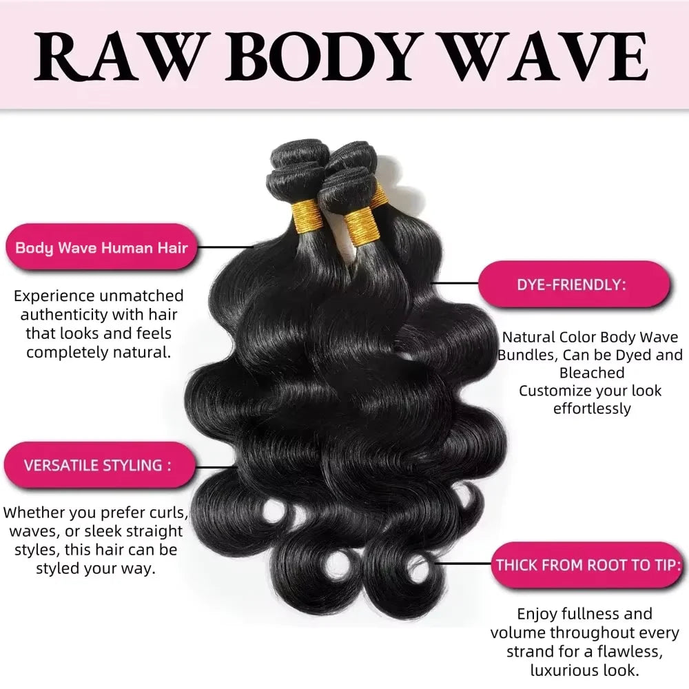 Body Wave Bundles Human Hair 1/3/4 Bundles Human Hair Natural Black Color Brazilian Virgin Weave Bundles Hair Extensions