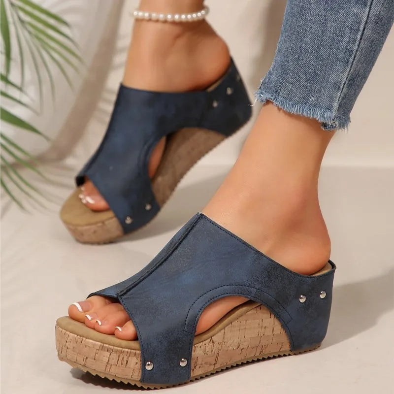 Women Summer Wedge Shoes Retro Women's Sandals Elegant Soft Heeled Sandals