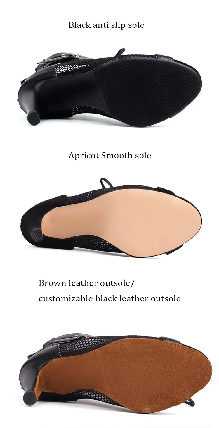 Women Boots Black Suede Sole Dance Shoes Party Mesh Custom Thin Heel Sandals