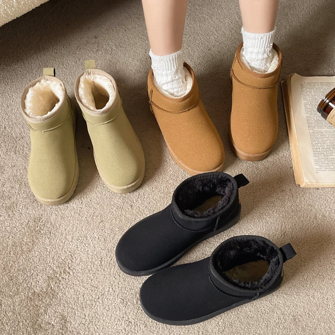Women Winter Ultra Mini Boots for Warm Ankle Fur Booties Luxury Boots