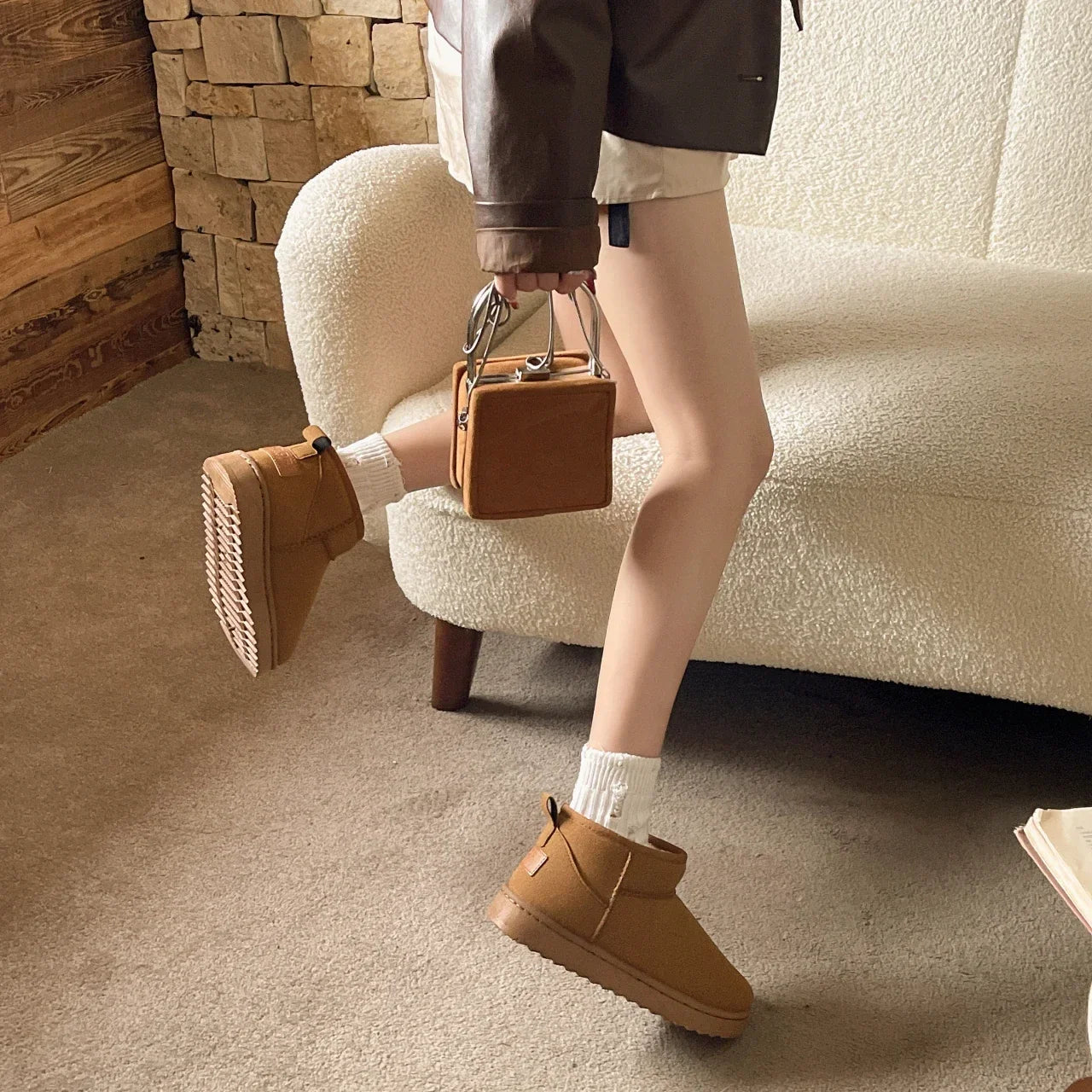 Women Winter Ultra Mini Boots for Warm Ankle Fur Booties Luxury Boots