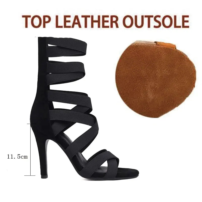 Women Boots Black Suede Sole Dance Shoes Party Mesh Custom Thin Heel Sandals