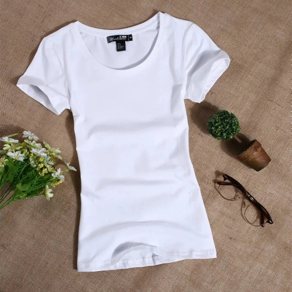 Women's T Shirt Casual Women Short Sleeved Slim Solid Color Simple Pure Women's T-Shirt For Female Women T Shirts