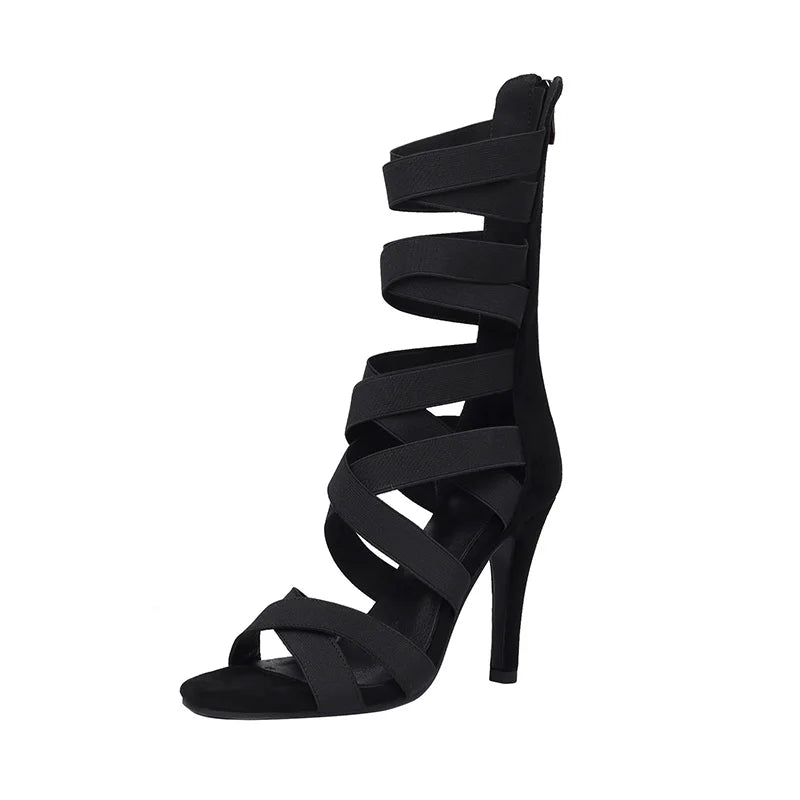 Women Boots Black Suede Sole Dance Shoes Party Mesh Custom Thin Heel Sandals