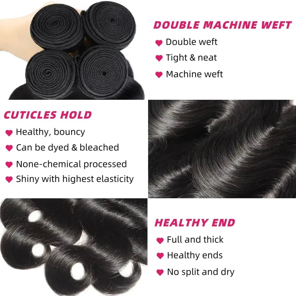 Body Wave Bundles Human Hair 1/3/4 Bundles Human Hair Natural Black Color Brazilian Virgin Weave Bundles Hair Extensions