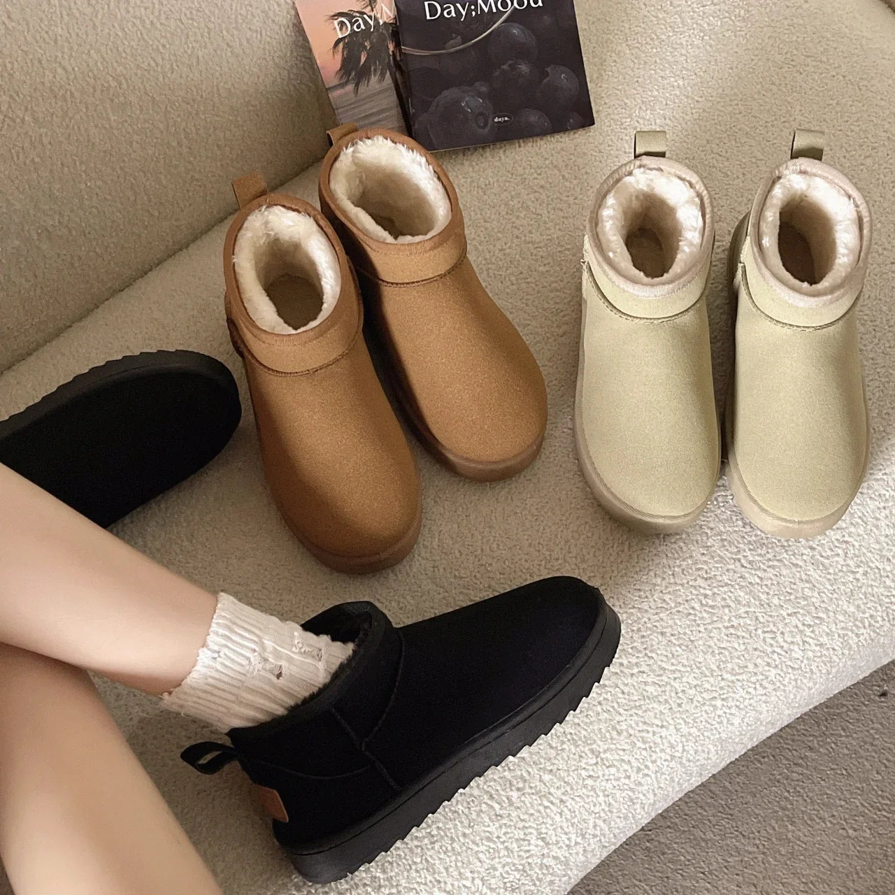 Women Winter Ultra Mini Boots for Warm Ankle Fur Booties Luxury Boots